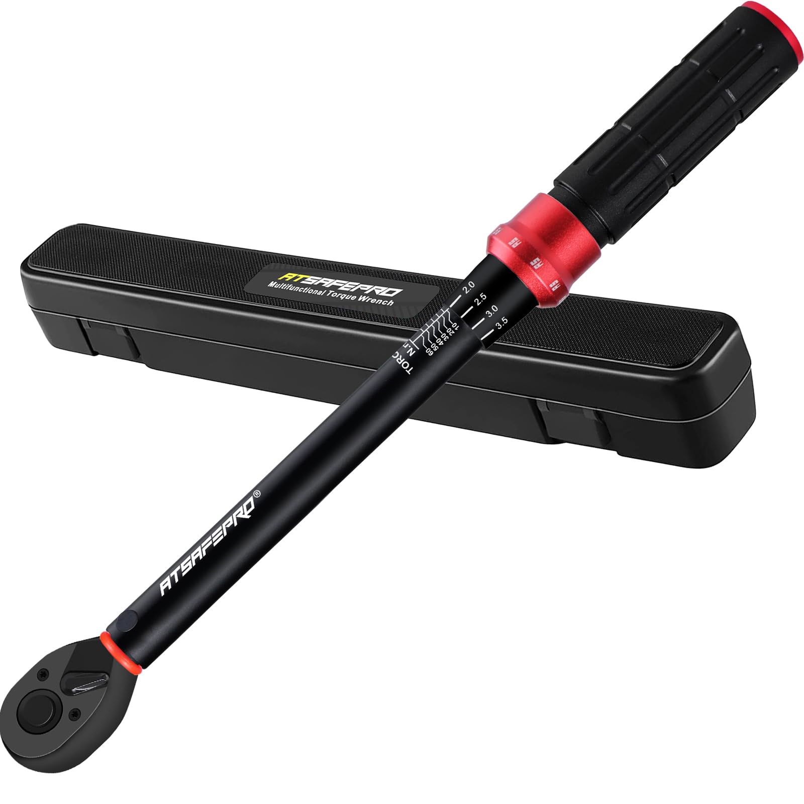 ATsafepro Torque Wrench Auto 3/8" 5-60 Nm, Dual Direction Adjustable 72 Tooth Drive Click-Type Torque Spanner for Bike and Motorcycle Car Maintenance