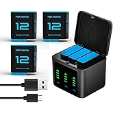 HUAENG Replacement Batteries 2580mAh(3-Pack) for Gopro Hero 12/Hero 11/Hero10/ Hero 9 with 3-Channel Type-C Battery Charger Station