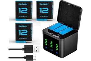 3-Pack Replacement Batteries 2580mAh for Gopro Hero 12/Hero 11/Hero10/ Hero 9 with 3-Channel Type-C Battery Charger Station