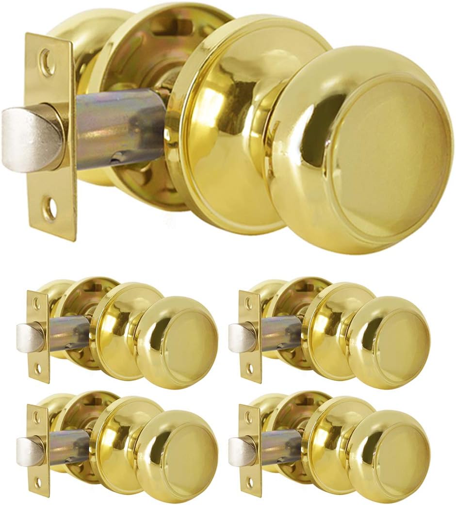 Probrico Brass Passage Interior Door Knob with Lock Sets Stainless