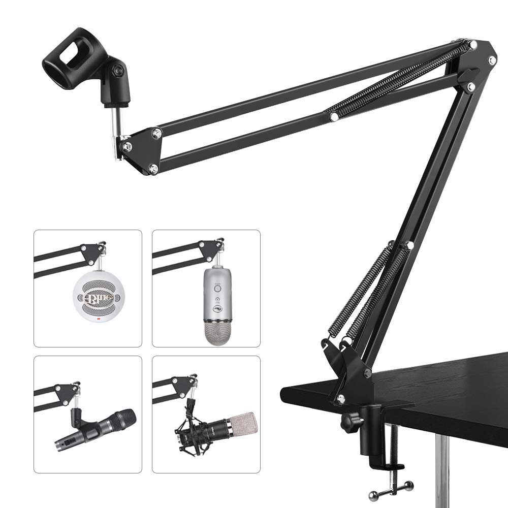 Earamble Adjustable Microphone Suspension Boom Scissor Arm Stand/Mic Stand Durable Steel with Table Mounting Clamp Suitable for Blue Yeti Snowball Microphone