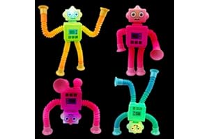 QINGQIU 4 Pack Light Up Robot Suction Cup Pop Tubes Toys Sensory Toys for Kids Boys Girls Toddlers Christmas Stocking Stuffers Gifts