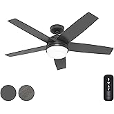 Hunter Fan 52 inch Ceiling Fan with Lights and Remote Control, Matte Black, Reversible Blades, Indoor/Outdoor Ceiling Fan for