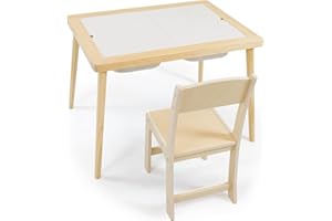 Sensory Table with 3 Storage Bins and Wooden Chair, Kid's Table Indoor for Toddler 1-5