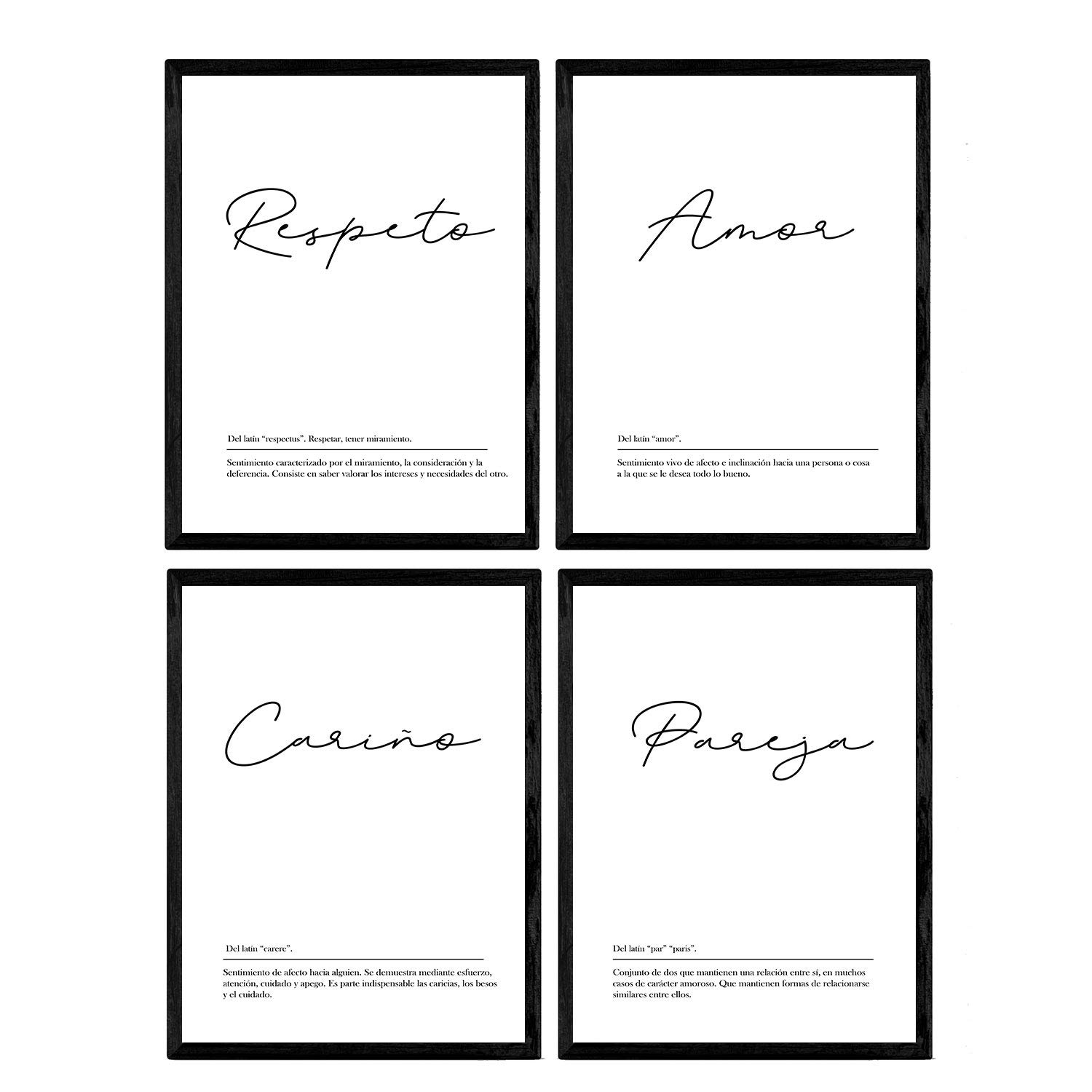 Nacnic Set of four plates with word definitions for couples Fund Vintage Poster A3 size unframed