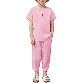 Arshiner Boy's 2 Pieces Clothes Set Henley Shirt Short Sleeve and Pants Wide Leg Baggy Summer Casual Outfits