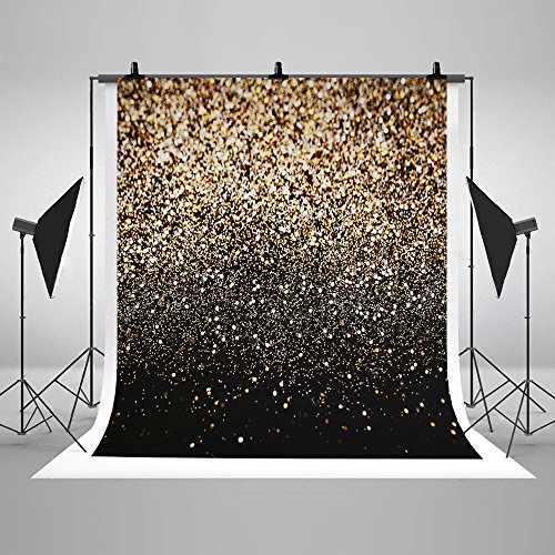 5x7ft digital muslin cotton thick glitter black gold do…