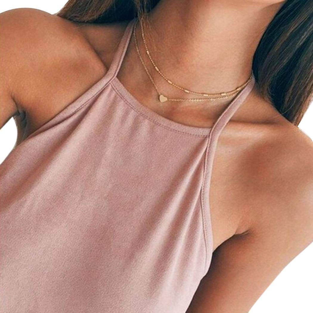 Chiak Women Fashion Multi-Layer Heart Beads Pendant Alloy Necklace Choker Gift (Gold&Siver(2 Pack))