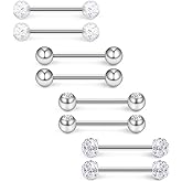 Ruifan 14G 9/16Inch Crystal Ball Nipple Tongue Shield Ring Barbell Body Piercing Jewelry Retainer 8-14PCS