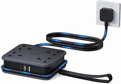 NTONPOWER 4 Way Wall Mounted Extension Lead USB C 3250W 13A 1.6M Cord Travel