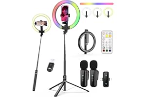 BEFAME Vlogging Kit for iPhone/Android, 10” Ring Light with Stand, 74” Tripod for iPhone with Light, Microphone, YouTube Starter Kit for TikTok Content Creator