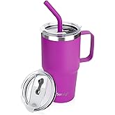 Sursip 24 oz Insulated Cup with Handle, Double Wall Vacuum Stainless Steel Tumbler with Straw and 2 Lids, For Cold/Hot Drinks