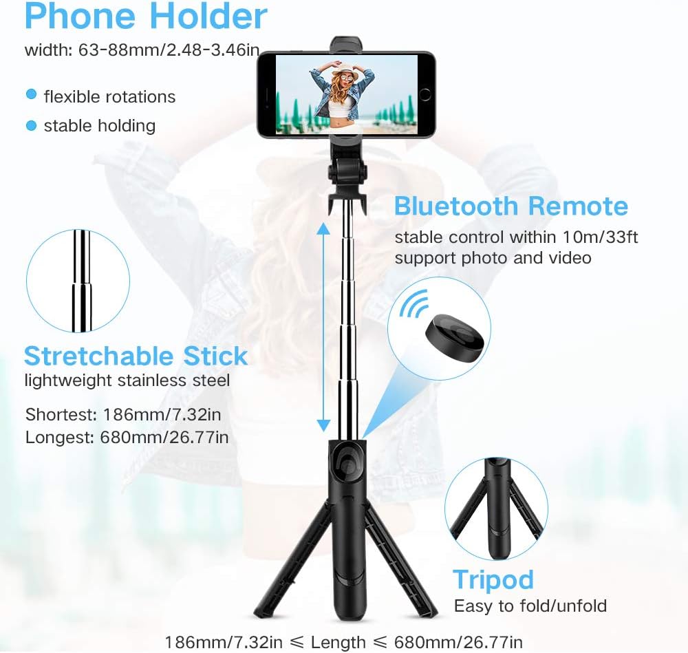 Selfie Stick Bluetooth, Doosl Selfie Stick Tripod - Extendable Tripod Stick with Remote - Facetime Phone Stand, Wireless Selfie Stick Tripod, Portable Tripod for Phone: Camera & Photo