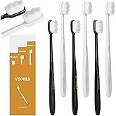 VEGOLS Extra Soft Toothbrush for Adults Sensitive Gums with 20000 Bristles | Pack of 6, Floss-Tip Bristles, Ultra Soft Manual Brush, Ergonomic Non-Slip Grip, Travel Friendly Design, Black and White