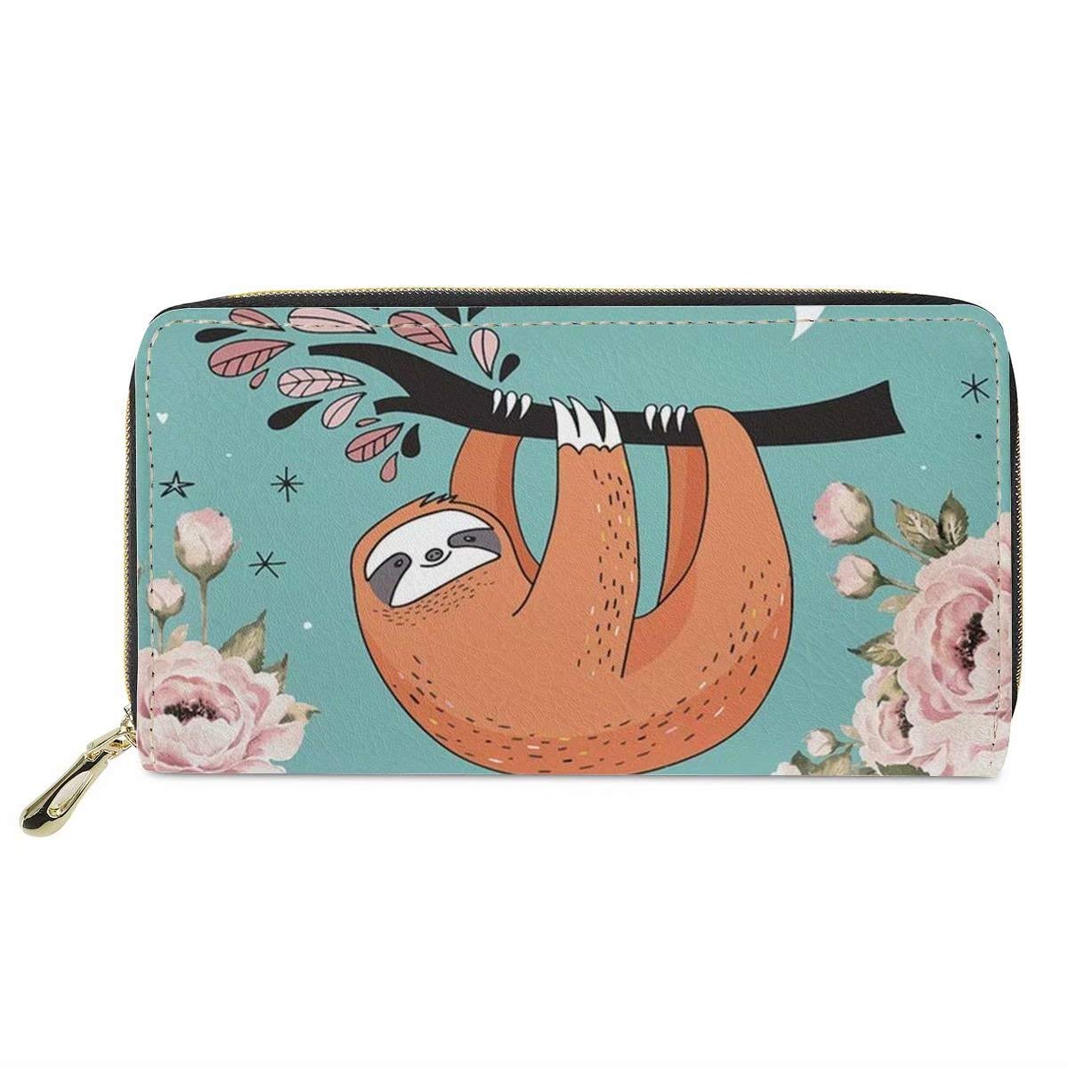 chaqlin Women Wallet Funny Sloth Print Casual Leather Purse for Cell Phone Girl Ladies Credit Cards Coins Organizer Purse Handbags — image 1