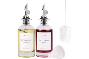 simeitol Glass Olive Oil Dispenser Bottle for Kitchen, Oil and Vinegar Dispenser Set, Coffee Syrup Dispenser, Cooking Container Oil Cruet for Housewarming Gift with Spouts, Brush, Funnel, 42 Labels