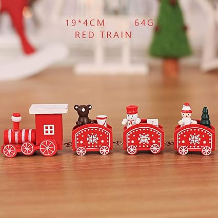 XiuFen Christmas Wooden Little Train New Year Home Props Christmas Ornaments Children Gift B# red Train