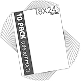 Mat Board Center, Pack of 10, 18x24 Uncut White Color Mats - Acid Free, 4-ply Thickness, White Core - for Pictures, Photos, F