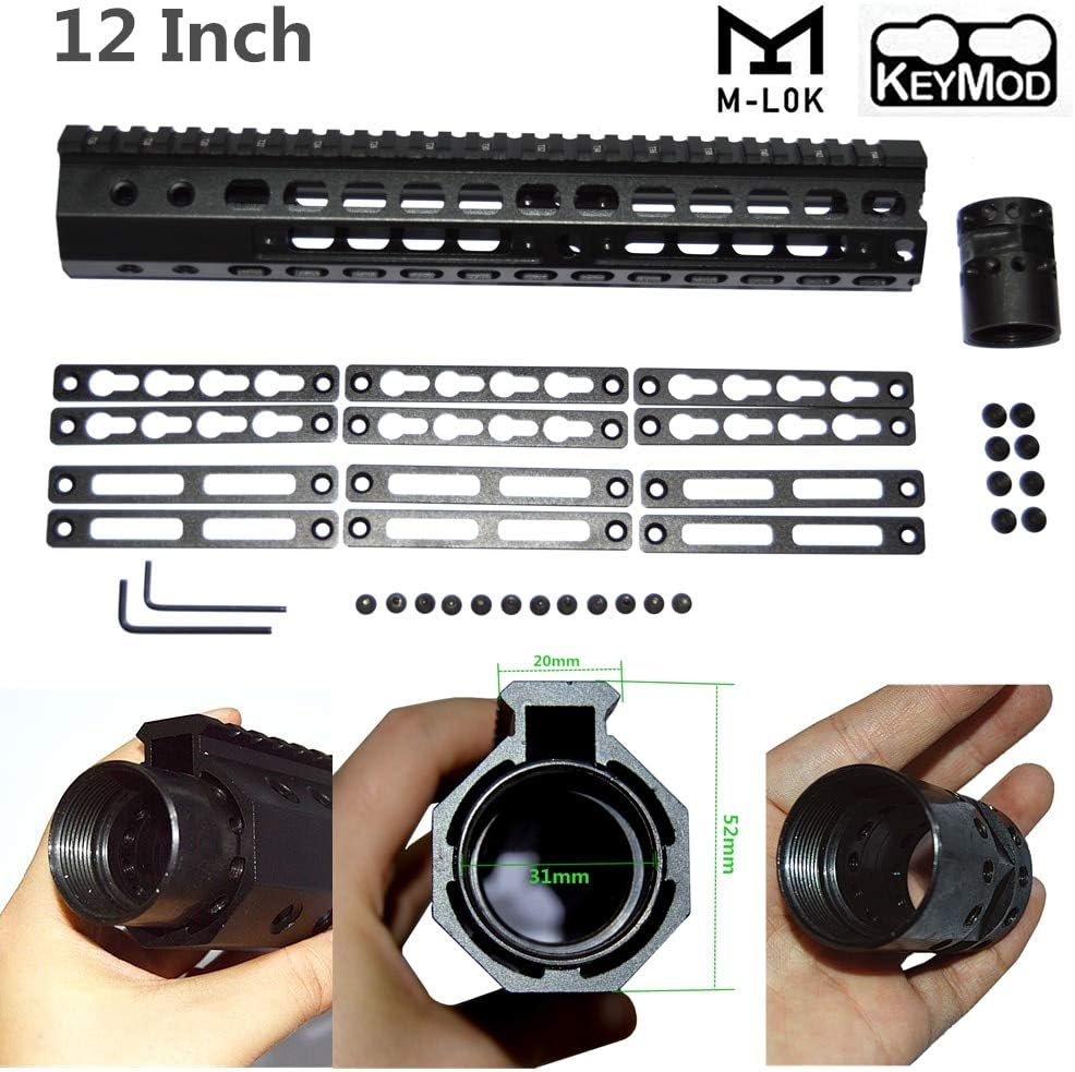 Haowenzhen Tactical 7" 12" Inch AR15 Free Float Keymod for Mlok Compatible Handguard Picatinny Rail with Steel Nut for Hunting Tactical M4 M16 Rifle Scope Mount