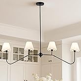 MAYNA 47" Modern Linear Chandeliers for Dining Room, 4-Light Black Kitchen Island Pendant Lighting with White Fabric Shades, 