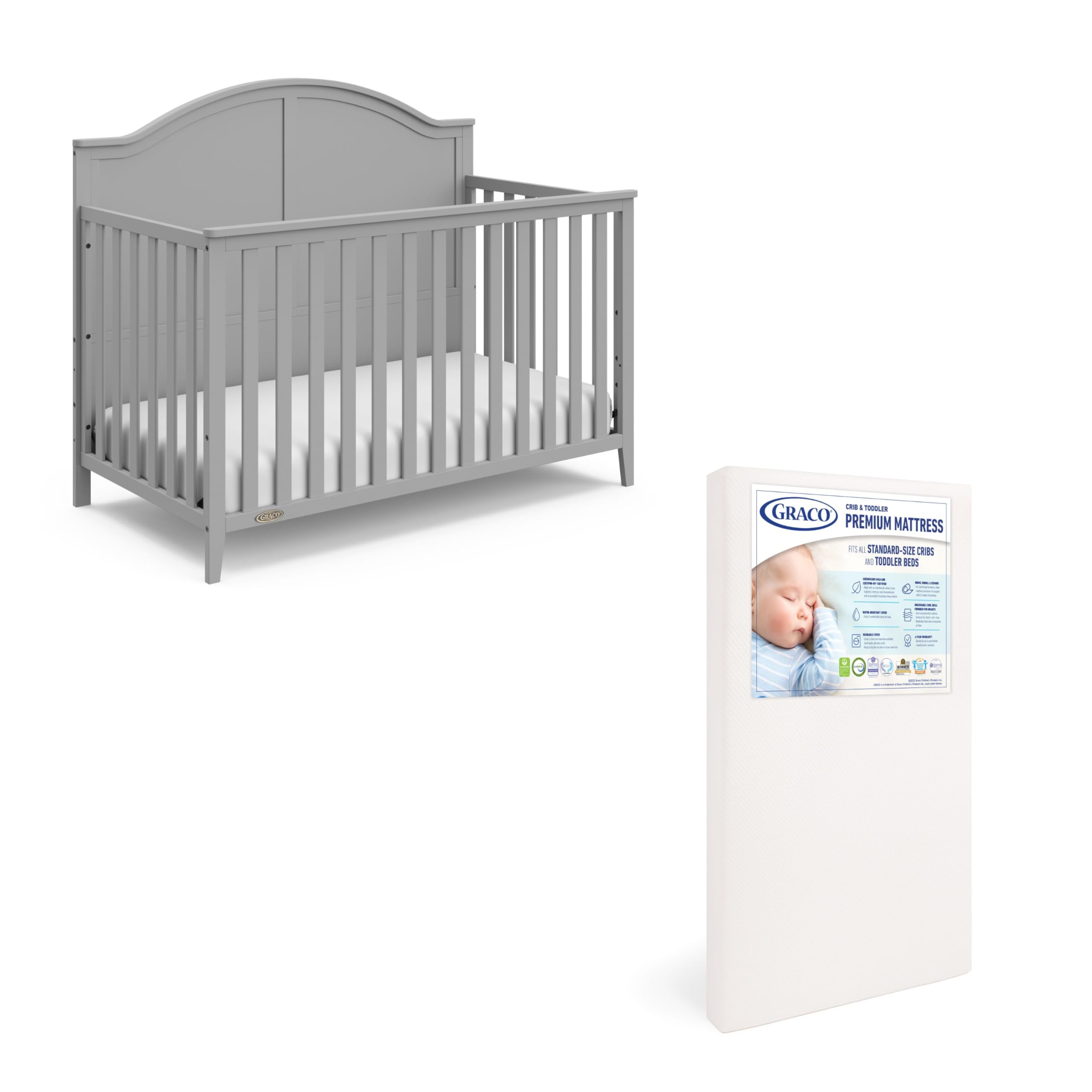 Photo 1 of **JUST THE MATTRESS** Graco Wilfred Crib and Mattress Nursery Essentials Pack (Pebble Gray) – GREENGUARD Gold Certified Baby Crib & Crib Mattress, Cribs with Mattress Included, Convertible Crib, Baby Mattresses for Crib