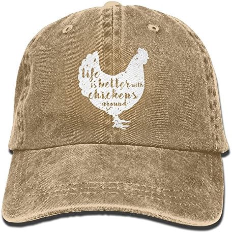 Life Is Better With Chickens Around Washed Retro Adjustable Jean Cap Gym Caps For Man And Woman