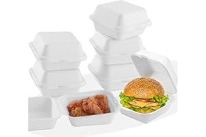50Pack 6inch Disposable Clamshell Take-Out Food Containers, Compostable To-Go Food Boxes for Sandwiches Hamburger Cake Lunch 