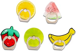 UnderReef Phone Holder Stand, Fruits Cell Phone Ring Holder 360 Rotation Hand Grip Stand Desk Car for iPhone Samsung Smartphone Tablet 5 Packs (Orange Watermelon Strawberry Lemon Banana)
