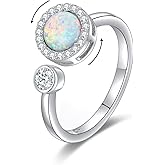 TIGER RIDER Anxiety Relief 925 Sterling Silver Women's Ring, Opal/Moonstone Birthstone/Crystal Rose Adjustable Ring, Anxiety Relief Jewelry Ring for Girls, Graduation Gift