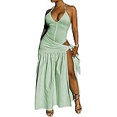 2 Piece Outfits for Women Sexy Maxi Skirt Set Summer Halter Backless Tops Wrap Skirt Beach Vacation Outfits