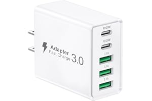 50W USB C Wall Charger, 5-Port Fast Charging Block, USB C Wall Charger Type C Multiport Brick Portable USB C Block for iPhone