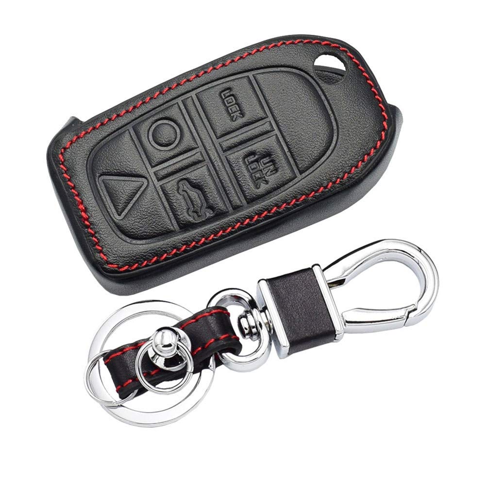 Happyit Leather Car Key Case Cover Keychain Compatible with Volvo S80 S60 V50 V70 XC70 XC90 5 Button Remote Fob Shell (A)