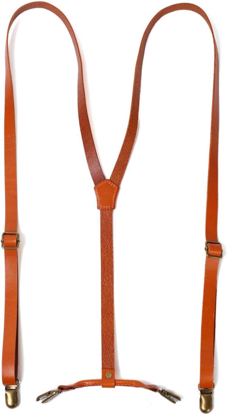 ROCKCOW Men Top Layer Leather Supenders for Men Solid Leather Suspenders with Clips