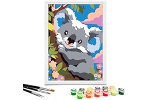 Nariolar Paint by Numbers for Kids Ages 4-8 with 7X9.5 inch Pre-Printed Cardboard,12 Acrylic Paint Pots and 3 Painting Brushes, Craft Gift Room Decor for Children,(Adorable Koala)