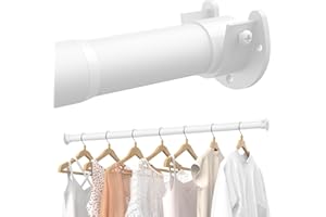 Supforce Closet Rods for Hanging Clothes, 17 to 69 Inches Stepless Adjustable Metal Closet Rod, 1.3 Inches Heavy Duty Clothes Hanging Rod for Closet Wardrobes Laundry RV, White