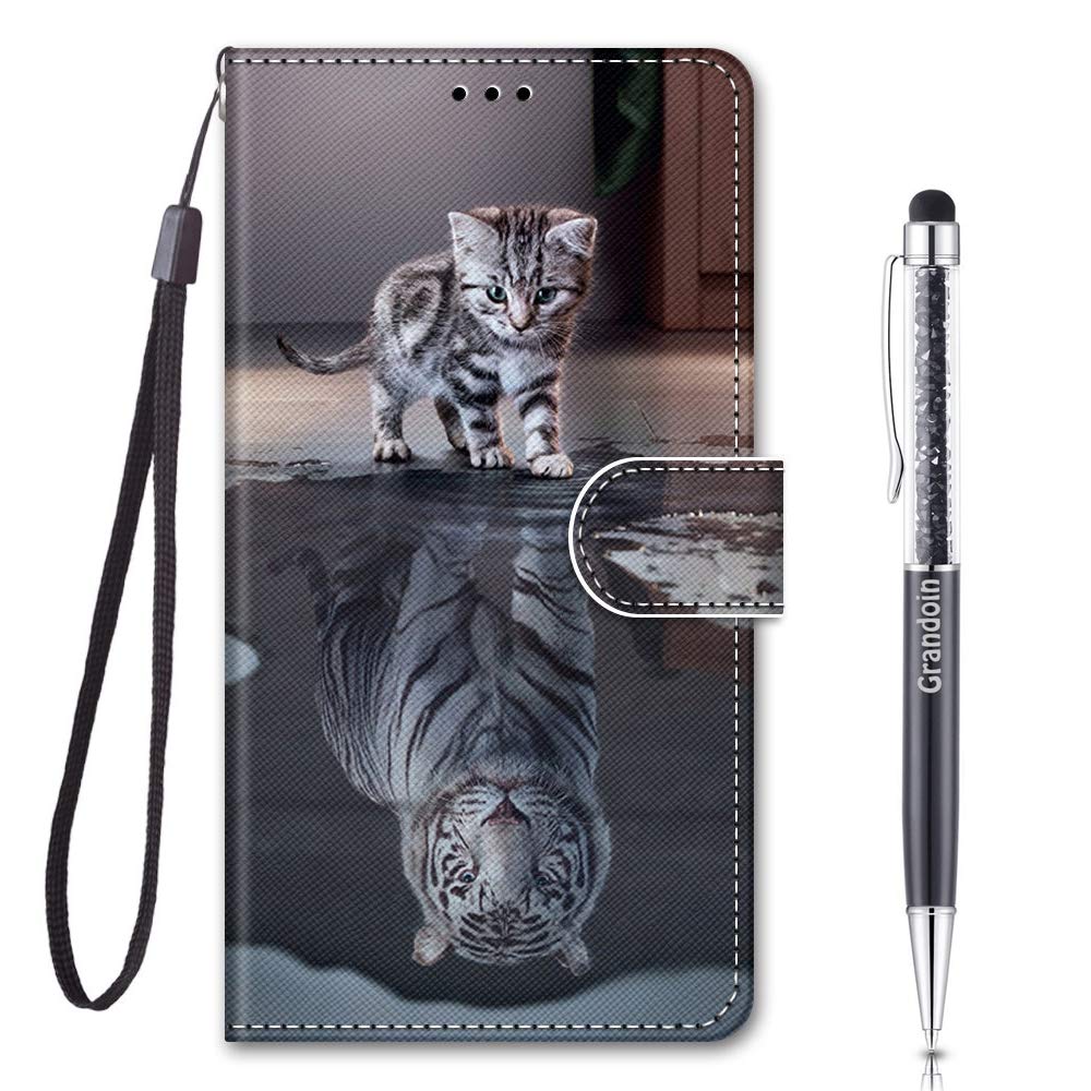 Grandoin Compatible with Xiaomi Redmi 10 Case, PU Leather Flip Cover Wallet Case with Magnetic Closure Stand Card Holder ID Slot Folio Soft TPU Bumper Protective Skin (Cat Tiger) — image 1
