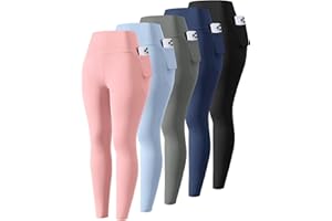 Celfaeree 5 Packs Girls Athletic Leggings Kids Yoga Pants with Pockets High Waist Leggings Yoga Dance Workout Running