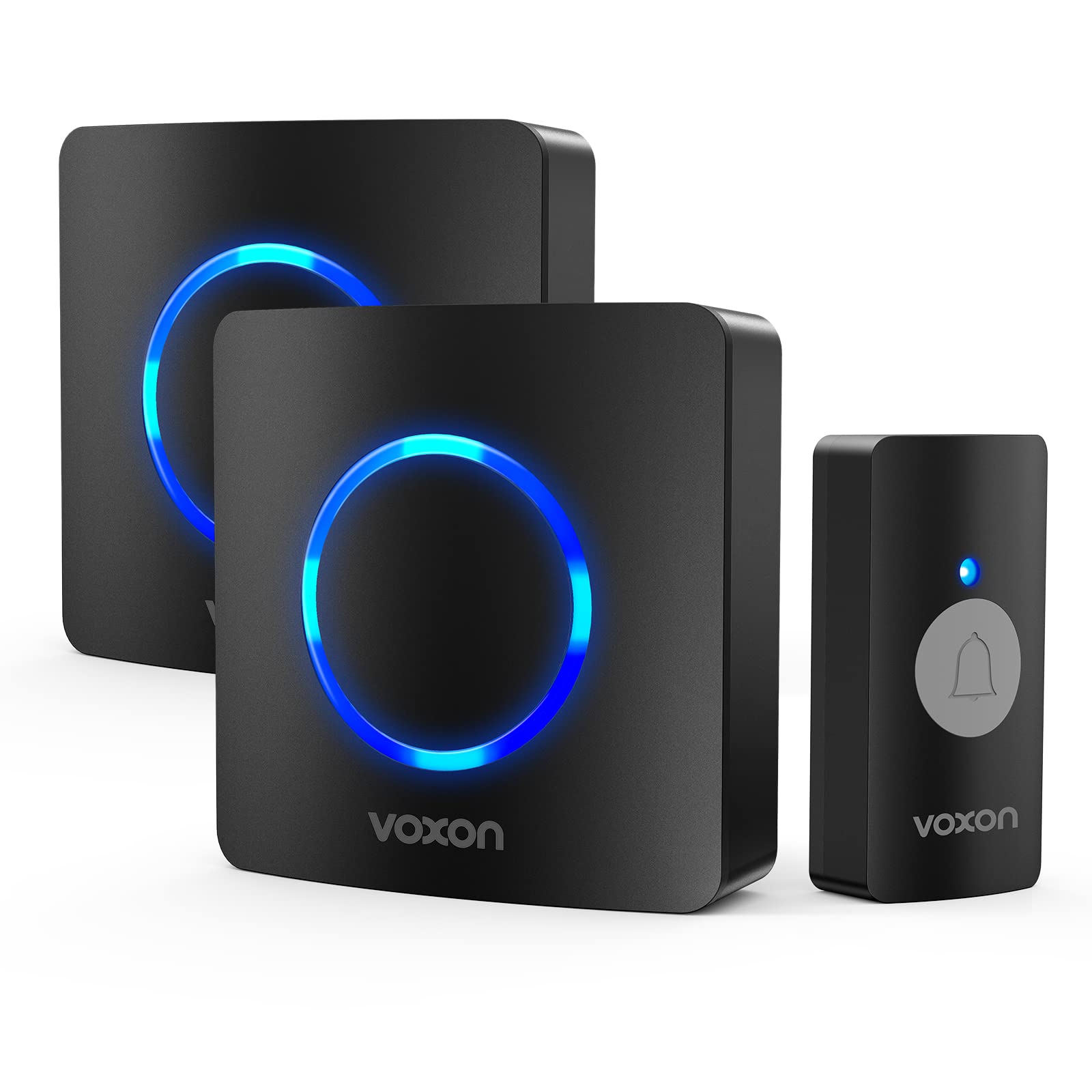 Wireless Doorbell with 2 Receivers, VOXON IP65 Waterproof Doorbells at 400M (1,300ft) Wireless Range，Plug in Door Bells Wireless Cordless with LED Flash, 60 Chimes, 5 Levels Volume (Black)