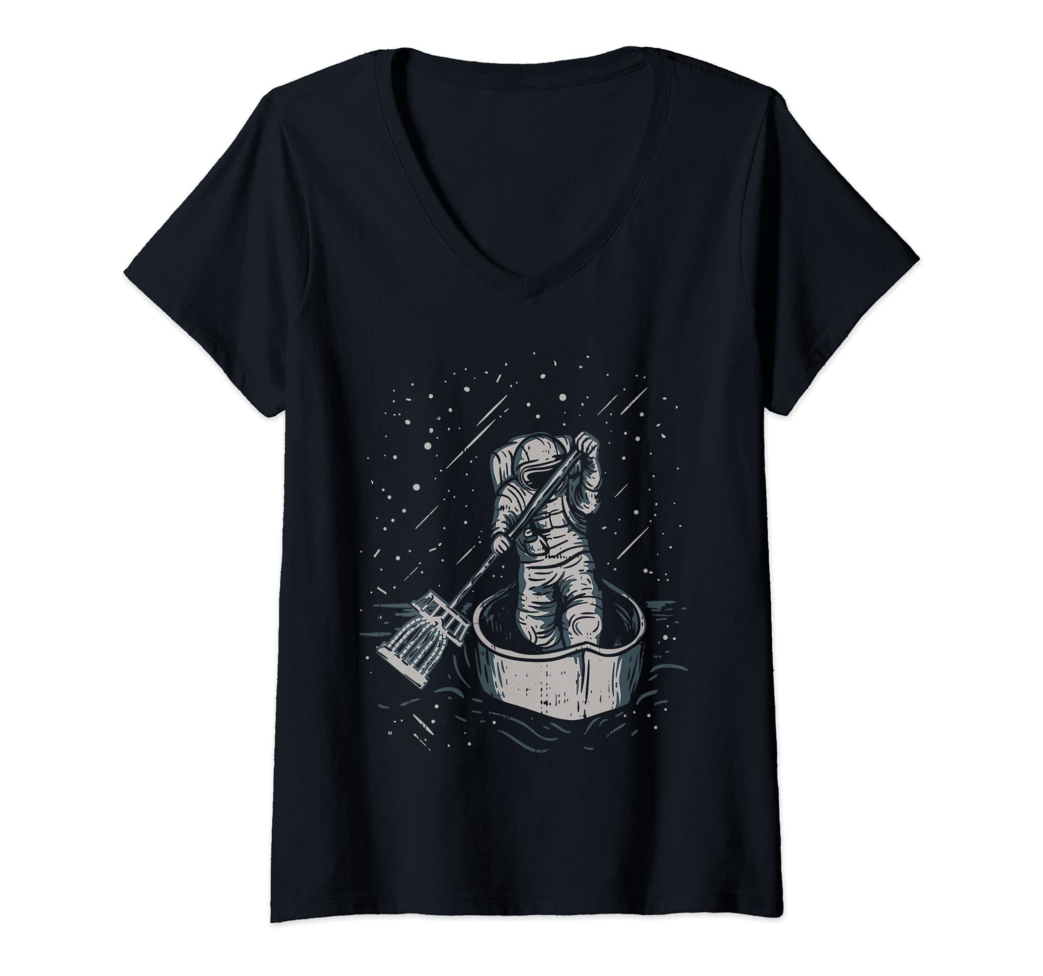 Womens Disc Golf Funny Cool Astronaut With Disc Golf Basket V-Neck T-Shirt