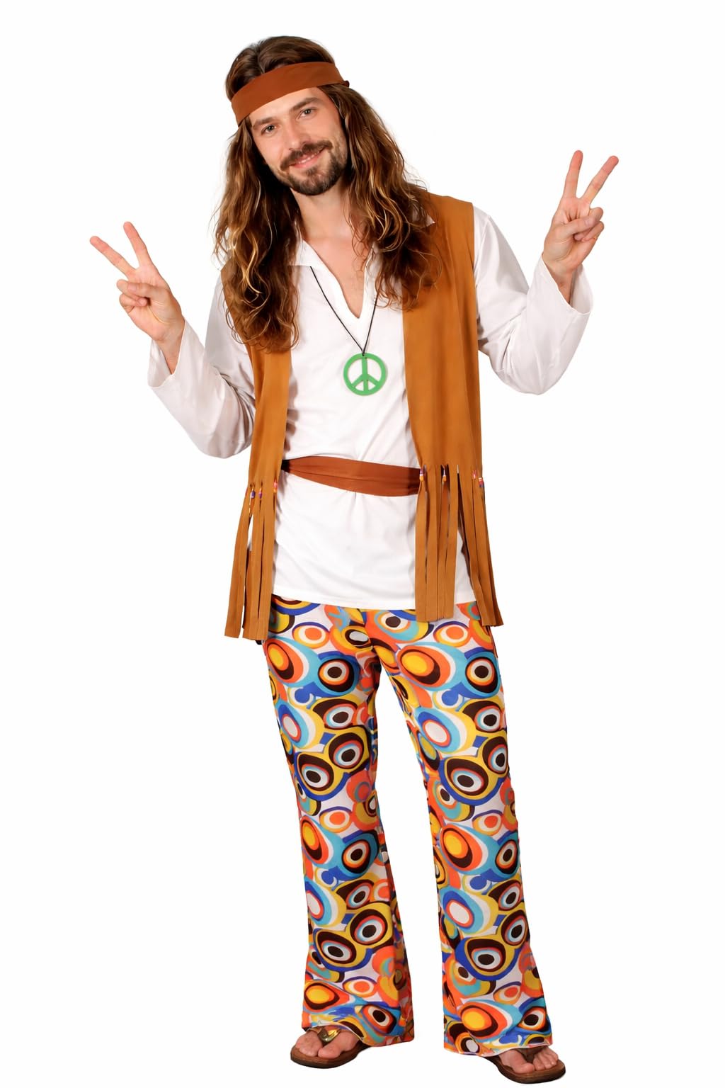 Wicked Costumes Mens 60s 70s Hippie Fancy Dress Costume – Woodstock Festival Retro Party Outfit - Large