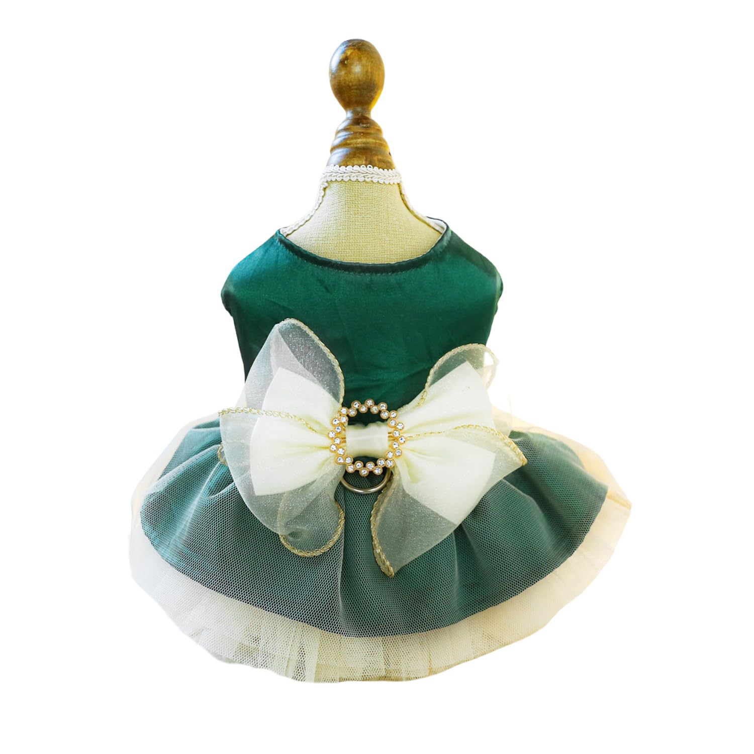 BT Bear Small Dog Dress, Puppy Skirt With Retro Bow, Princess Tutu for Wedding, Lace Dress for Cats and Small Dogs (Green, XL)