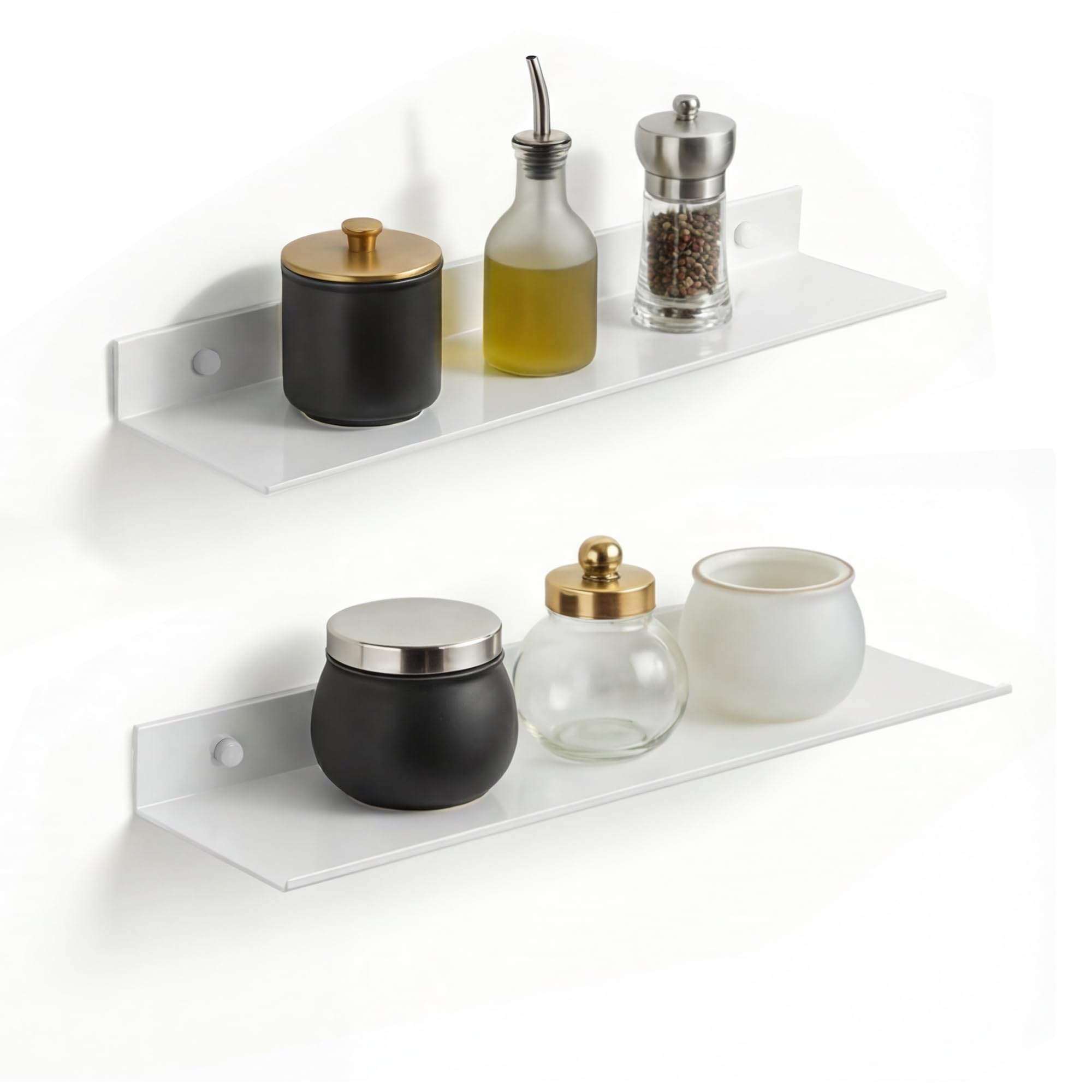 Z metnal Floating Shelves, Modern Bathroom Shelves, 400mm Display Metal Wall Shelf for Speaker Figure Collection, Aluminum, Wall Mounted, White 16 x 5 inch, 2 Pack