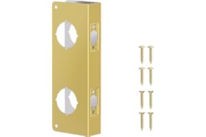 Double Hole Door Knob Reinforcement Plate, Polished Gold, Fits 1-3/4" Doors, 2-3/8" Backset, Door Lock and Door Knob Cover Pl