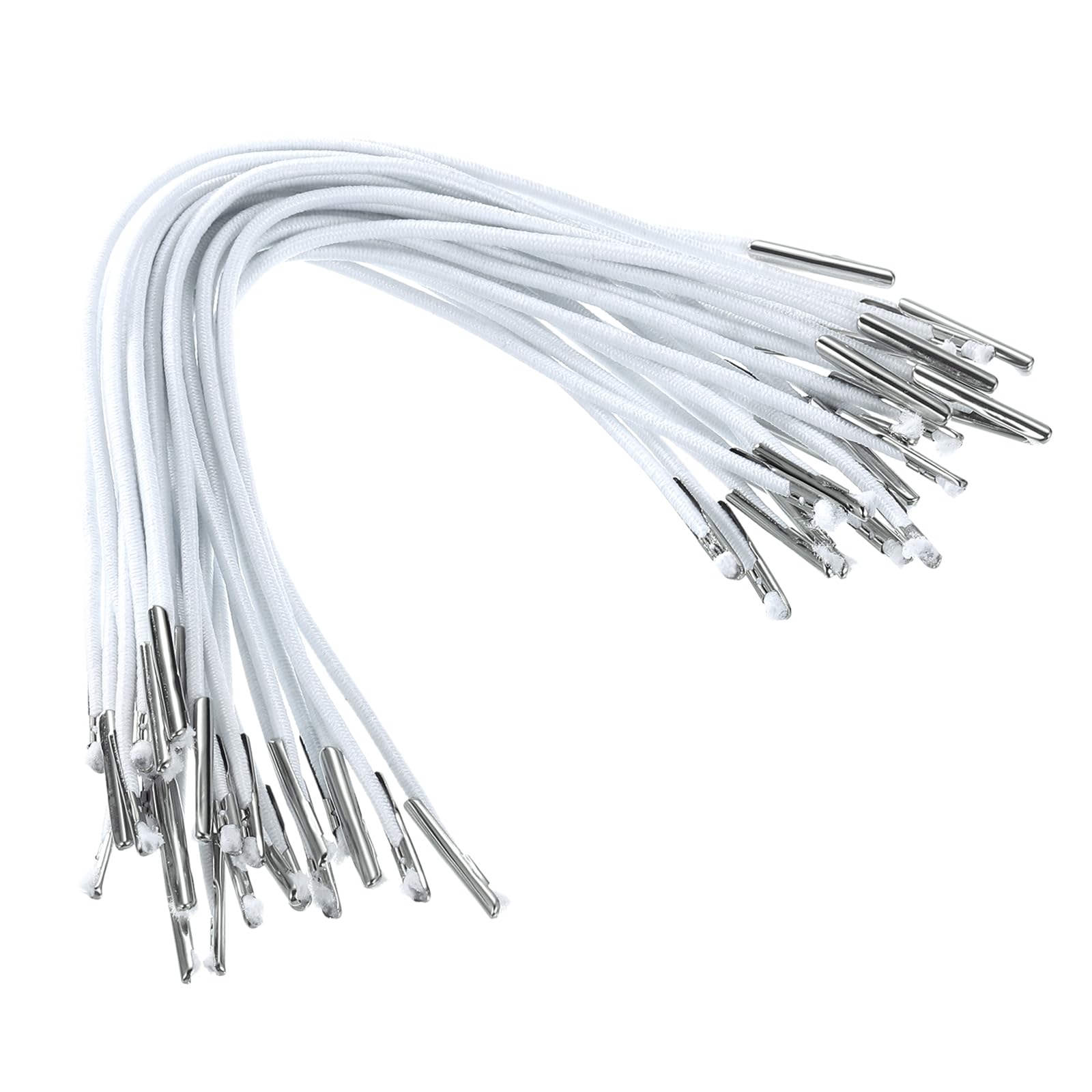 PATIKIL 6 Inch Elastic Barbed Cord, 100 Pcs 1.6mm Loop Stretch Round String with Metal Barb Fasteners for Hats Masks Menus Crafting Book, White (16.5cm)