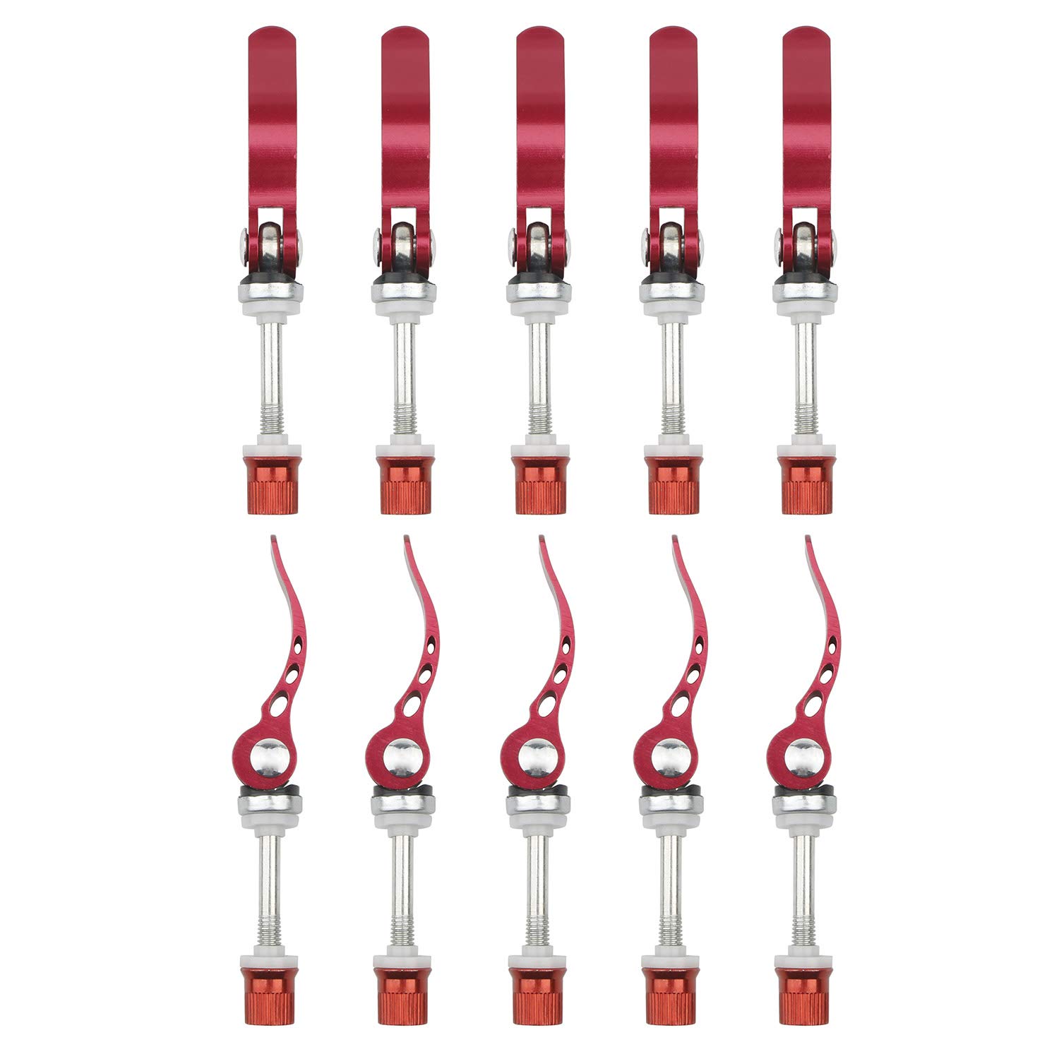 Pxyelec Red Aluminum Alloy Bike Seat Clamp, M6 × 65mm Bicycle Binder Clamp Bolt Seat Post Quick Release, Pack of 10