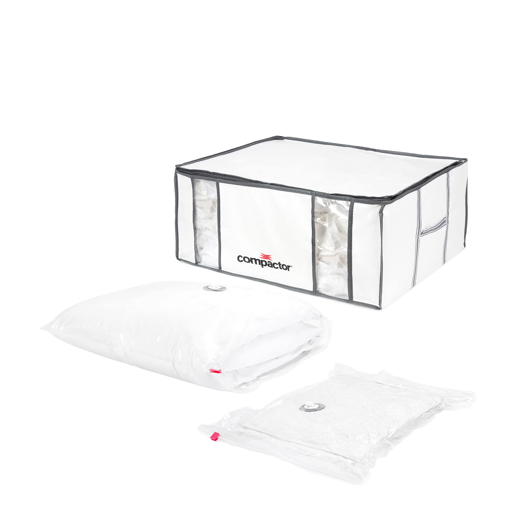 Compactor Set of 3 3D Semi-Rigid Vacuum Boxes | XXL and 2 Vacuum Bags Included | White/Transparent | 50X65X26.5 cm