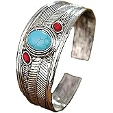 Annpro Bohemian Turquoise Cuff Bracelet for Women,Vintage Chunky Adjustable Turquoise Stone Cuff Bangle Simple Cowgirl Bangle Bracelets Minimalist Western Bracelet