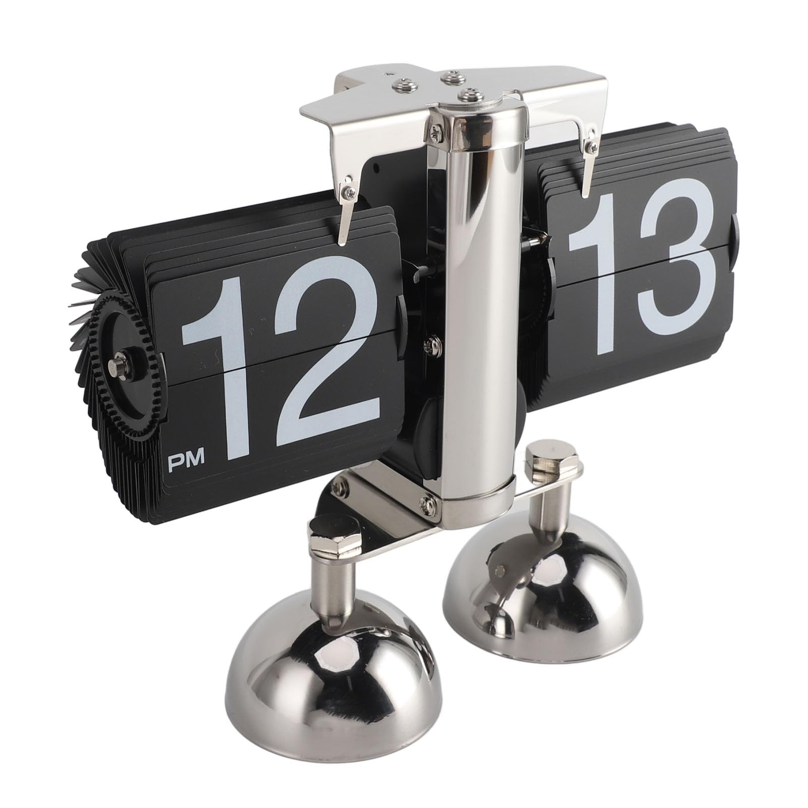 Haofy Retro Digital Flip Down Clock Vintage Desk Clock with Stainless Steel Frame Large Numbers, Great Home and Office Decor, Knob Time Adjustment (Black)