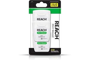 REACH Waxed Dental Floss, Mint, Plaque Remover for Teeth, Shred Resistant, Floss Slides Smoothly, Easy to Use, Waxed, Deep Cleaning Teeth, Oral Care, PFAS Free, for Adults & Kids, 3 Pack, 55 yd