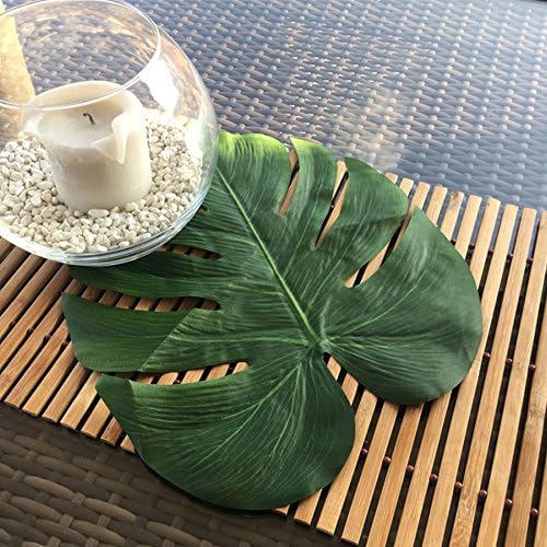 REGUBI 12PCS Artificial Tropical Palm Leaves Flower Cup Coaster Placemat for Hawaiian Luau Party Jungle Beach Wedding birthday Decoration Table Accessories